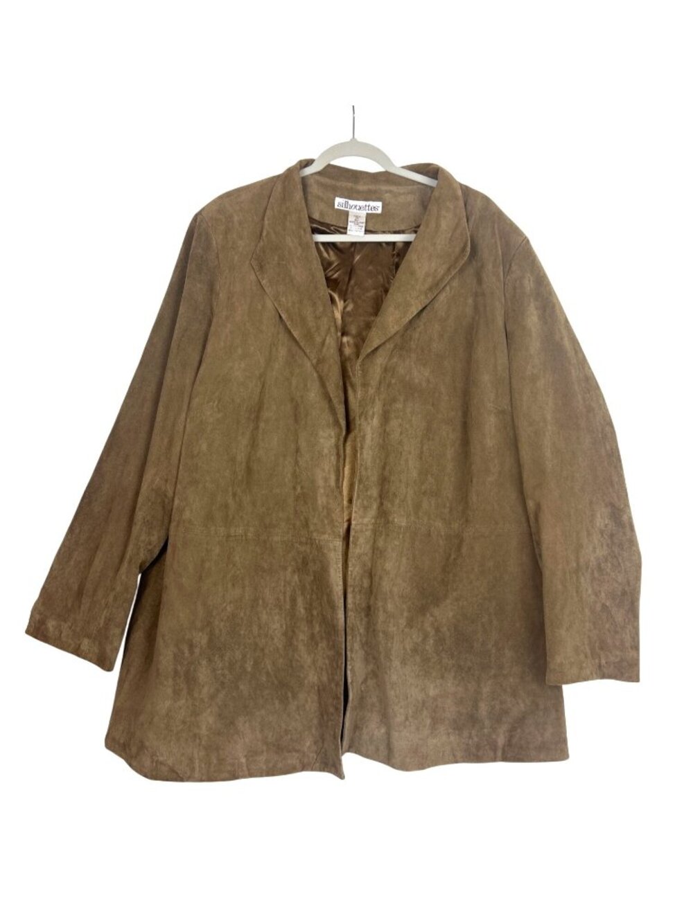Vtg Silhouettes Jacket Women's 2X Brown Genuine Leather Open Front Suede Coat - Picture 2 of 11